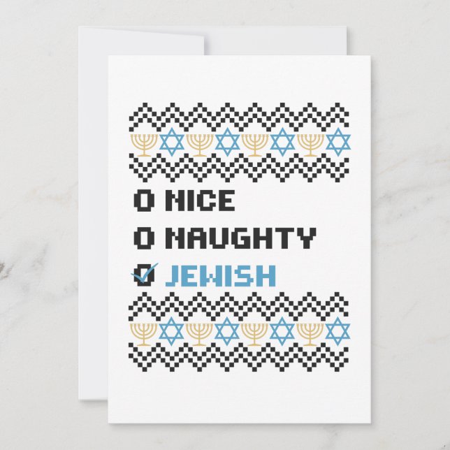 Naughty Nice Jewish Santa Christmas Ugly Sweater Dankeskarte (Vorderseite)