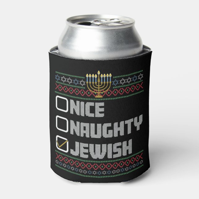 Naughty Nice Jewish Santa Ugly Christmas Hanukkah Dosenkühler (Kanne Vorderseite)