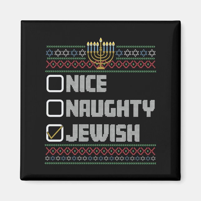 Naughty Nice Jewish Santa Ugly Christmas Hanukkah Magnet (Vorne)