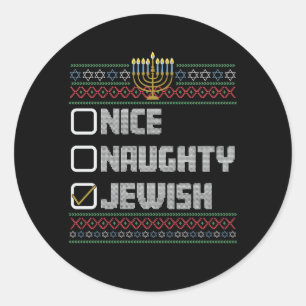 Naughty Nice Jewish Santa Ugly Christmas Hanukkah Runder Aufkleber