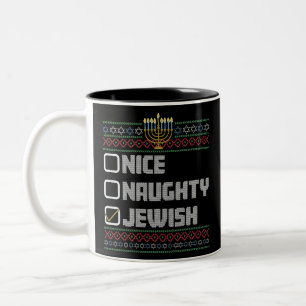 Naughty Nice Jewish Santa Ugly Christmas Hanukkah Zweifarbige Tasse