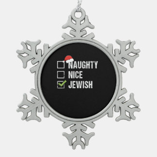 Naughty Nice Jüdischer Weihnachtsmann Weihnachten Schneeflocken Zinn-Ornament