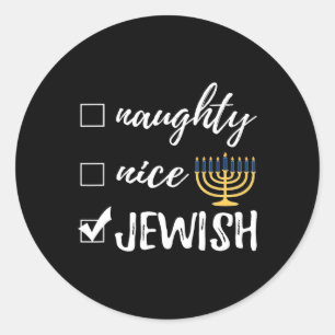 Naughty Nice Juwish Funny Ugshire Christmas Hanukk Runder Aufkleber