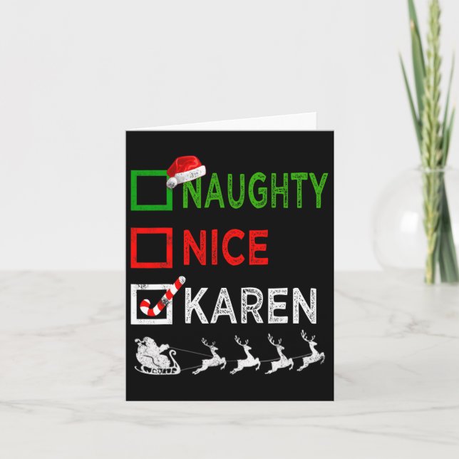 Naughty Nice Karen Christmas Pajamas Funny Santa H Karte (Vorderseite)
