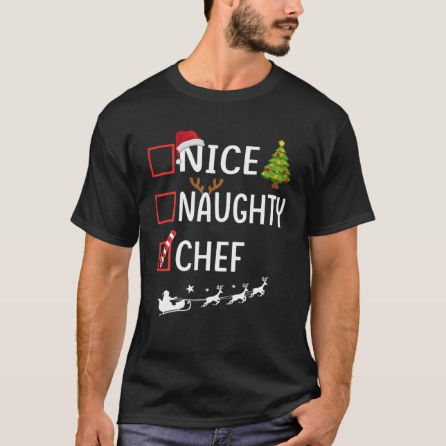 Naughty Nice Koch Weihnachten Pajamas Funny Santa  T-Shirt (Vorderseite)