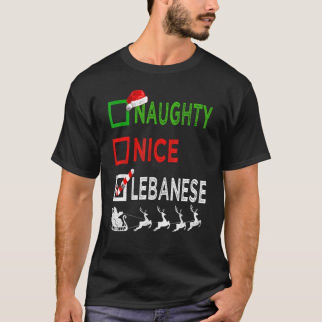 Naughty Nice Lebanese Christmas Pajamas Santa Hat  T-Shirt (Vorderseite)