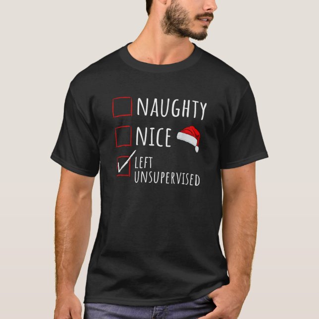 Naughty Nice Left Unsupervised Christmas List Kids T-Shirt (Vorderseite)