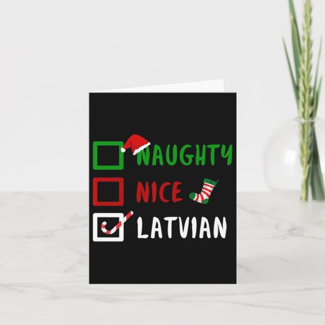 Naughty Nice Lettisch Funny Lettland Weihnachten W Karte (Vorderseite)