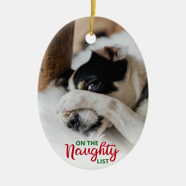 Naughty Nice List Hund 2 Foto Keramik Ornament (Vorne)
