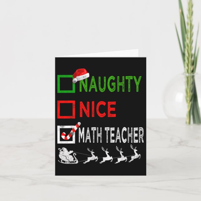 Naughty Nice Mathe Teacher Christmas Pajamas Funny Karte (Vorderseite)