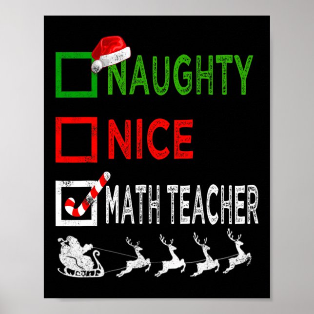 Naughty Nice Mathe Teacher Christmas Pajamas Funny Poster (Vorne)