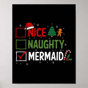 Naughty Nice Mermaid Christmas Pajamas Santa Claus Poster