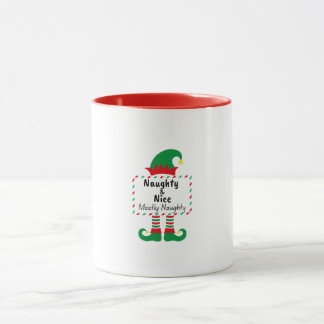 Naughty Nice Mostly Naughty Elf Funny Xmas Mug Tasse