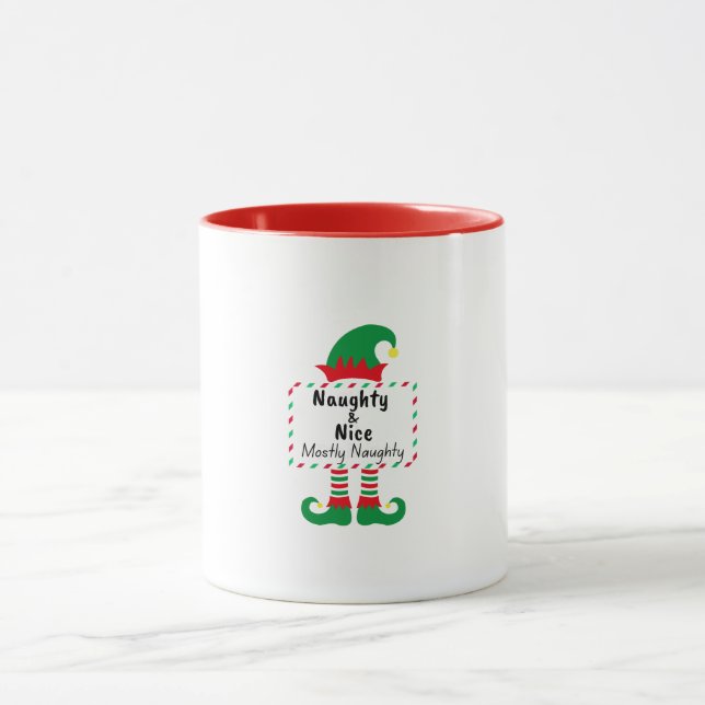 Naughty Nice Mostly Naughty Elf Funny Xmas Mug Tasse (Zentrum)