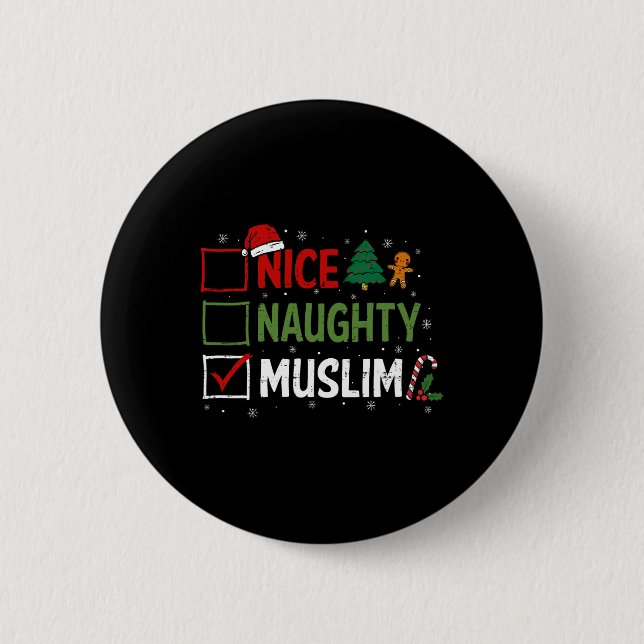 Naughty Nice Muslim Christmas Pajamas Santa Claus Button (Vorderseite)