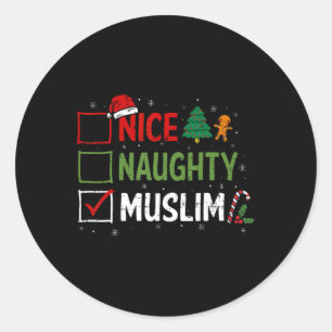 Naughty Nice Muslim Christmas Pajamas Santa Claus Runder Aufkleber