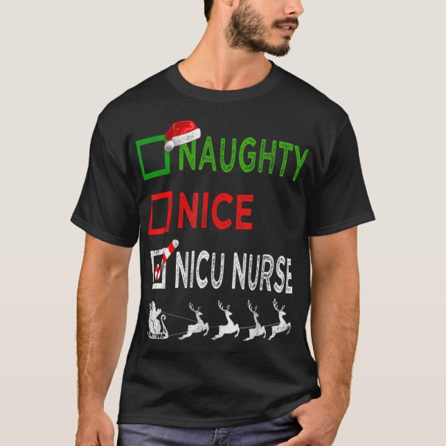 Naughty Nice Nicu Nurse Christmas Pajamas Funny Sa T-Shirt (Vorderseite)