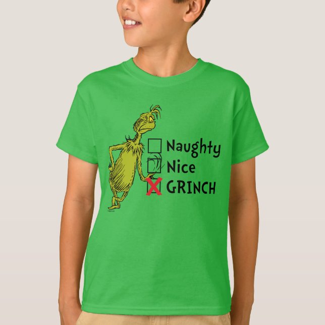 Naughty, Nice oder Grinch Zitat T-Shirt (Vorderseite)