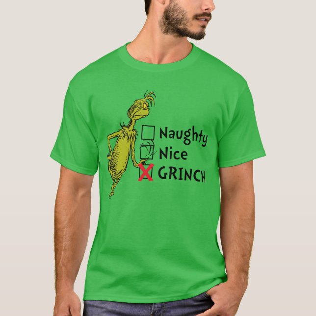 Naughty, Nice oder Grinch Zitat T-Shirt (Vorderseite)