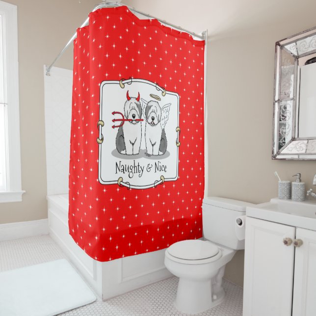 Naughty & Nice Old English Sheepdogs (Gray 1) Duschvorhang (Beispiel)