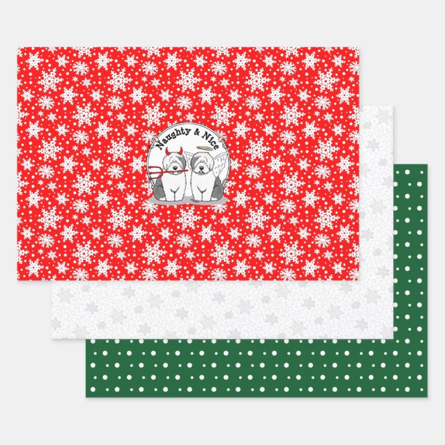 Naughty & Nice Old English Sheepdogs (Gray 1) Geschenkpapier Set (Set)