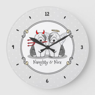 Naughty & Nice Old English Sheepdogs (Gray 1) Große Wanduhr