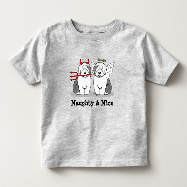 Naughty & Nice Old English Sheepdogs (Gray 1) Kleinkind T-shirt (Vorderseite)