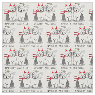 Naughty & Nice Old English Sheepdogs (Gray 1) Stoff