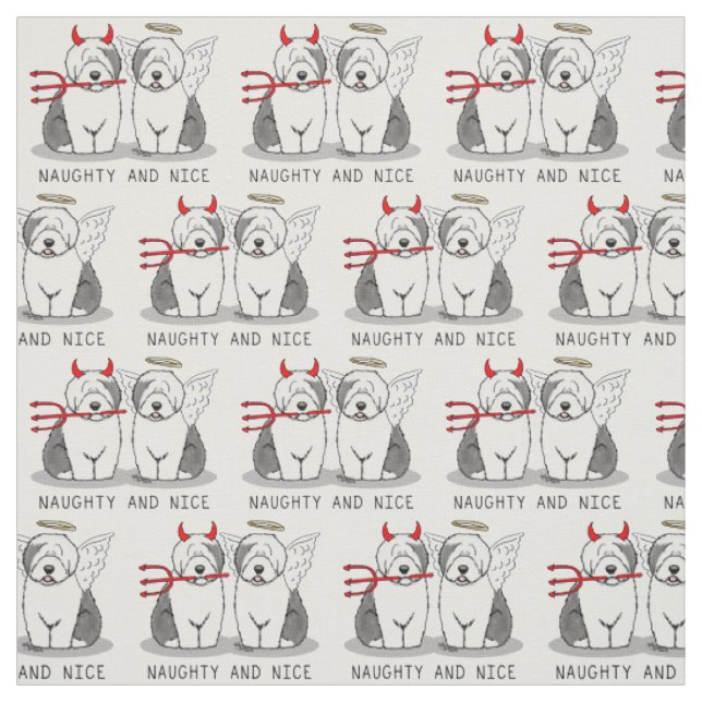 Naughty & Nice Old English Sheepdogs (Gray 1) Stoff (Muster)
