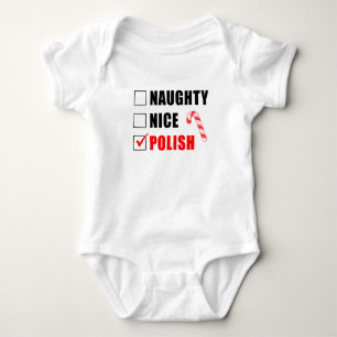 Naughty Nice Polish Santa List Baby Bodysuit Strampler