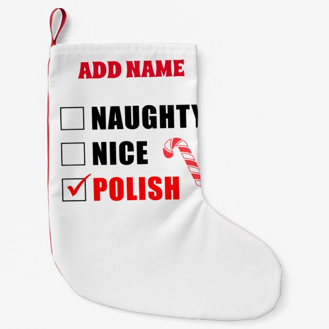 Naughty Nice Polnisch Personalisiert Kleiner Weihnachtsstrumpf (Vorderseite)