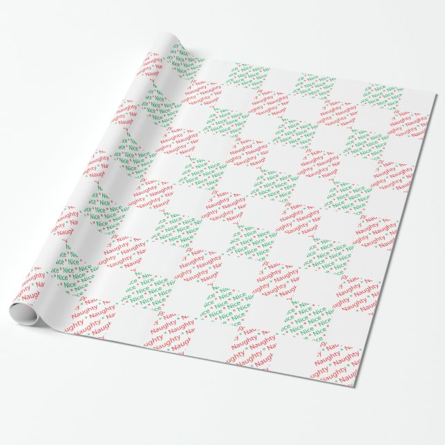 Naughty Nice Red Green Christmas Checkerboard Geschenkpapier (Ungerollt)