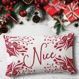 Naughty Nice Red White Christmas Floral Ivy Blätte Lendenkissen