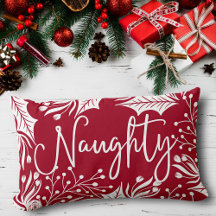 Naughty Nice Red White Christmas Floral Ivy Leaf