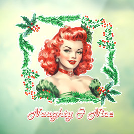Naughty & Nice Retro Christmas Pinup Fensteraufkleber