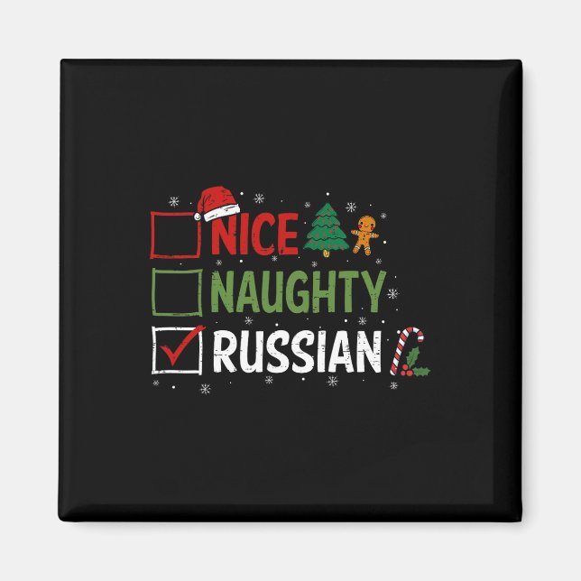 Naughty Nice Russian Christmas Pajamas Santa Claus Magnet (Vorne)