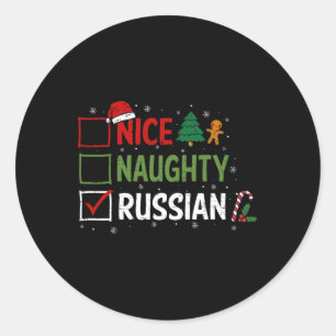 Naughty Nice Russian Christmas Pajamas Santa Claus Runder Aufkleber