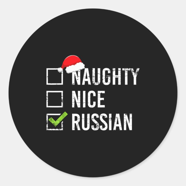 Naughty Nice Russian Shirt Santa Funny Russia Chri Runder Aufkleber (Vorderseite)