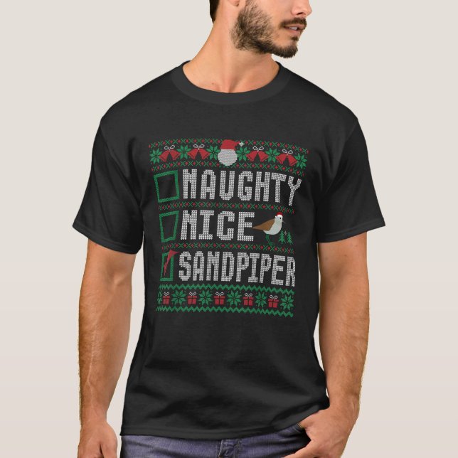 Naughty Nice Sandpiper Birds Animal Lovers Christm T-Shirt (Vorderseite)