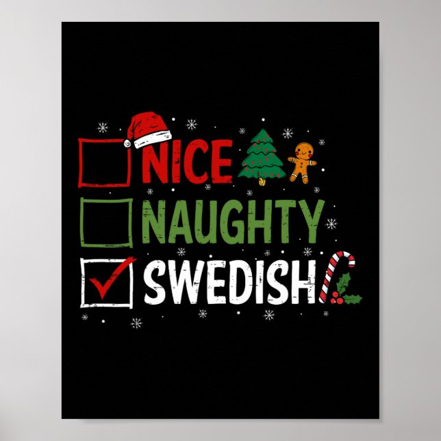 Naughty Nice Swedish Christmas Pajamas Santa Claus Poster (Vorne)