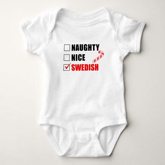 Naughty Nice Swedish Santa List Baby Bodysuit Baby Strampler (Vorderseite)