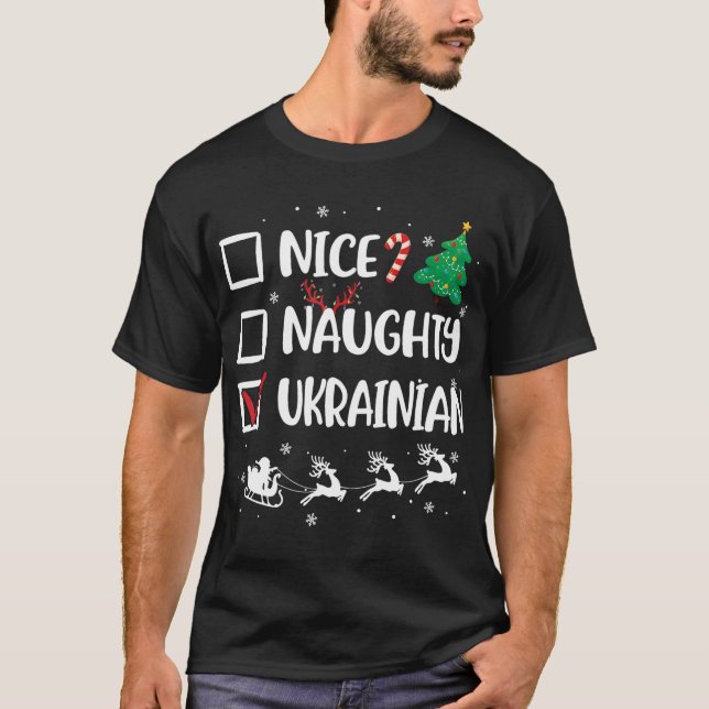 Naughty Nice Ukrainische Weihnachtslustige Weihnac T-Shirt (Vorderseite)