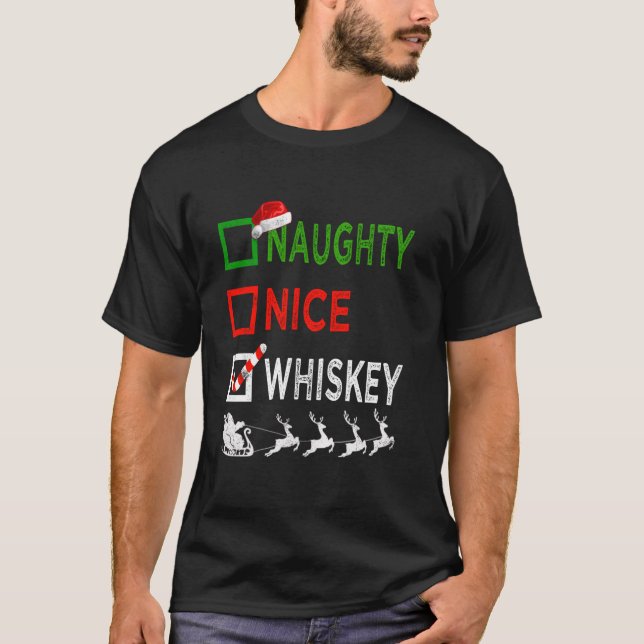 Naughty Nice Whiskey Christmas Pajamas Funny Santa T-Shirt (Vorderseite)