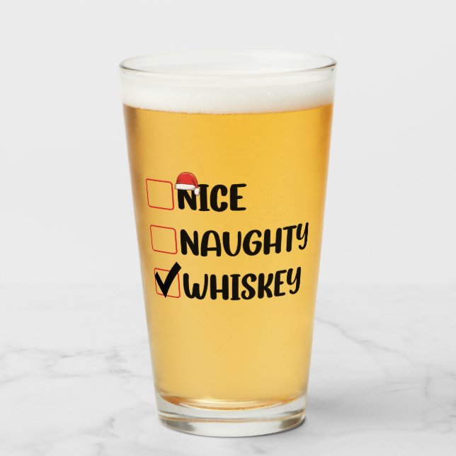 Naughty Nice Whiskey Weihnachtsliste Glas (Vorne (Gefüllt))