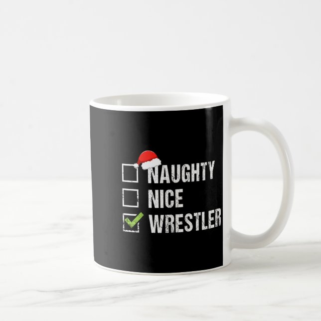 Naughty Nice Wrestler Shirt Wrestling Santa Christ Kaffeetasse (Rechts)