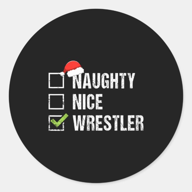 Naughty Nice Wrestler Shirt Wrestling Santa Christ Runder Aufkleber (Vorderseite)