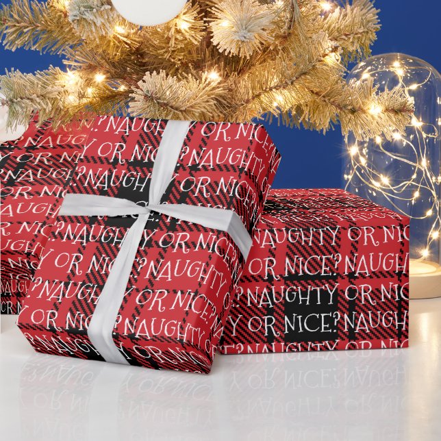Naughty oder hübsch weißes Schwarz kariert niedlic Geschenkpapier (Feiertage)