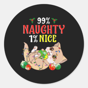 Naughty oder Nice Christmas Cat Funny Spaß 1 Runder Aufkleber