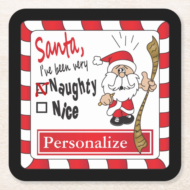 Naughty oder Nice Christmas | Personalisiere Rechteckiger Pappuntersetzer (Vorderseite)