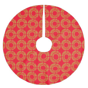 Naughty oder Nice Christmas Red Circles-Muster Polyester Weihnachtsbaumdecke